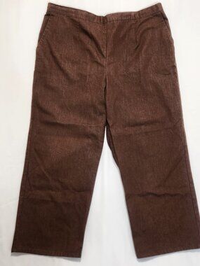 Alfred Dunner Woman 20W Brown Pants Elastic Waist Crop Wide Leg Stretch Pockets